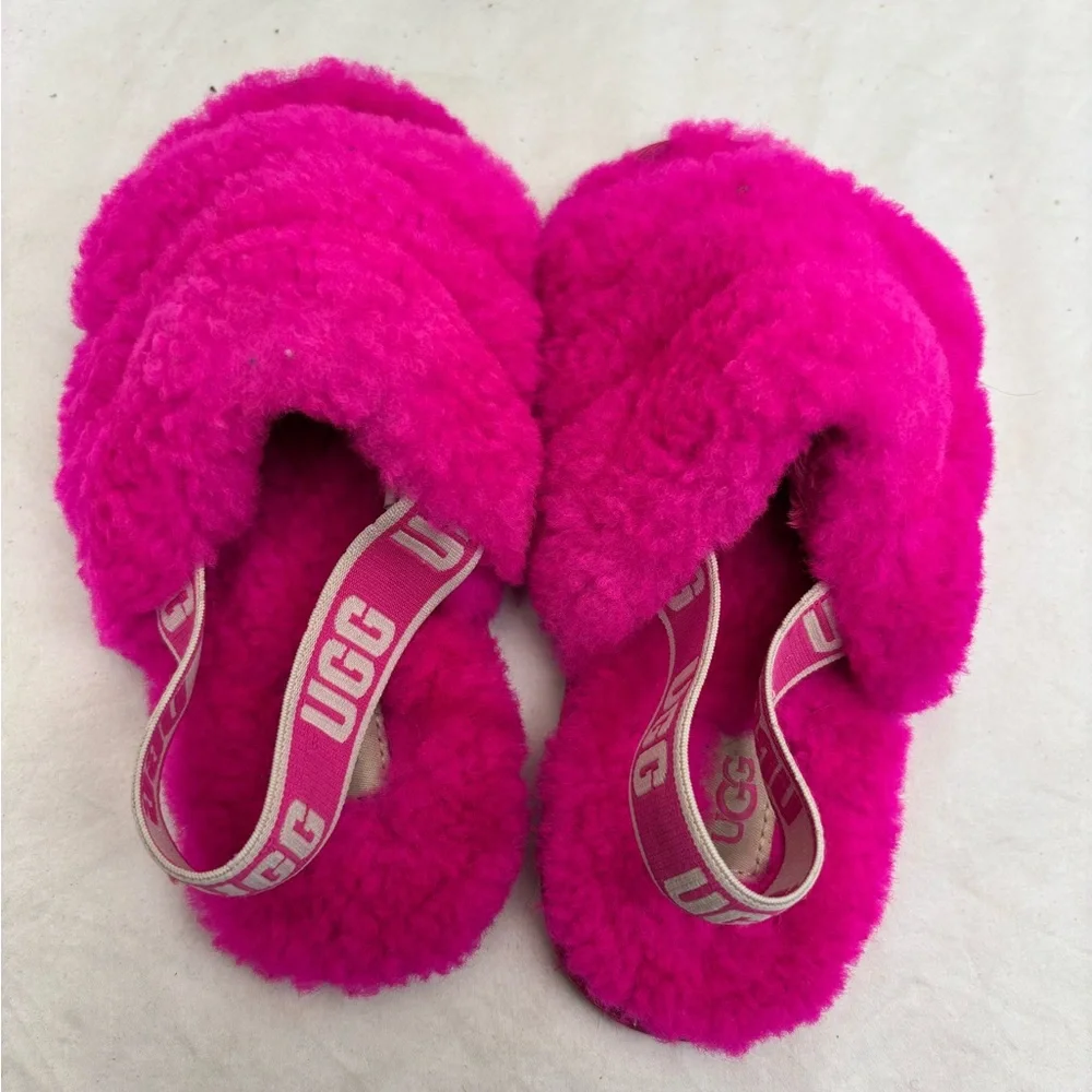 UGG Hot Pink Fluff Slide Sandals Or Slippers